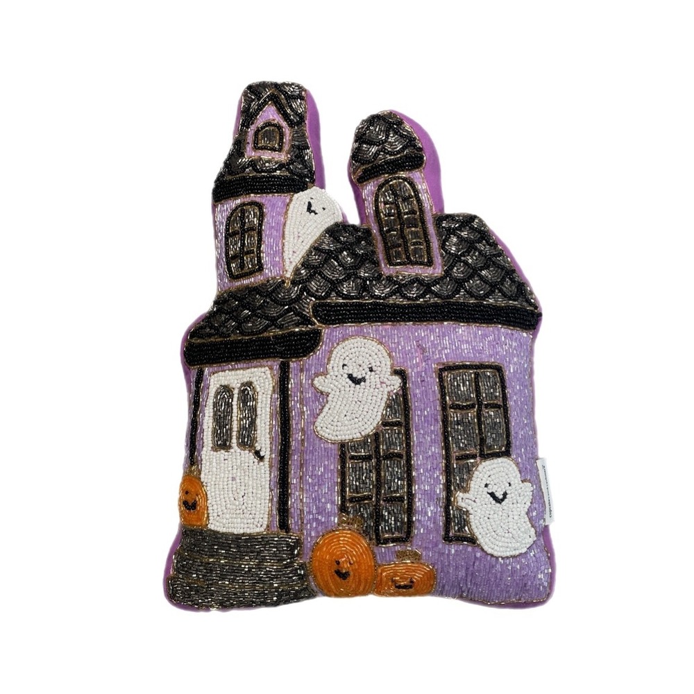 Cupcakes andโ Cashmere Halloween Haunted House Beaded Decorative Pillow new nwt